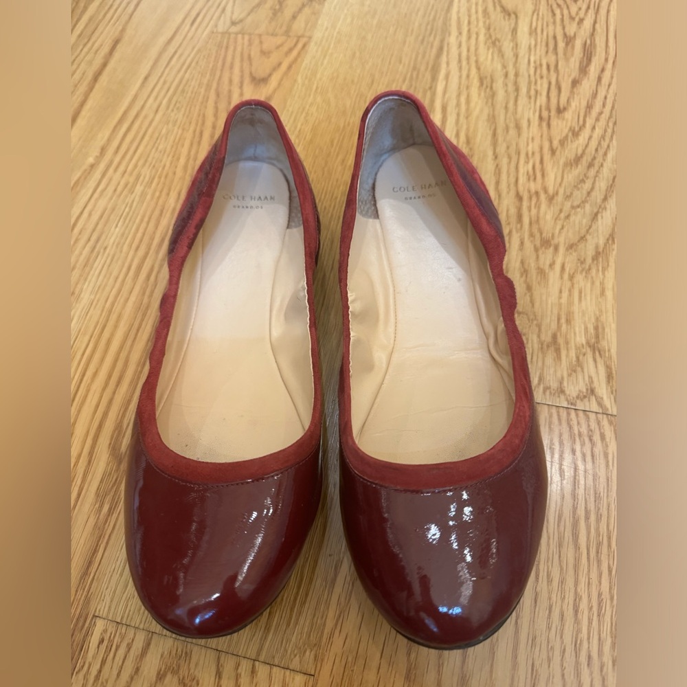 Cole Haan red, patent leather and suede flat. Size 8.5